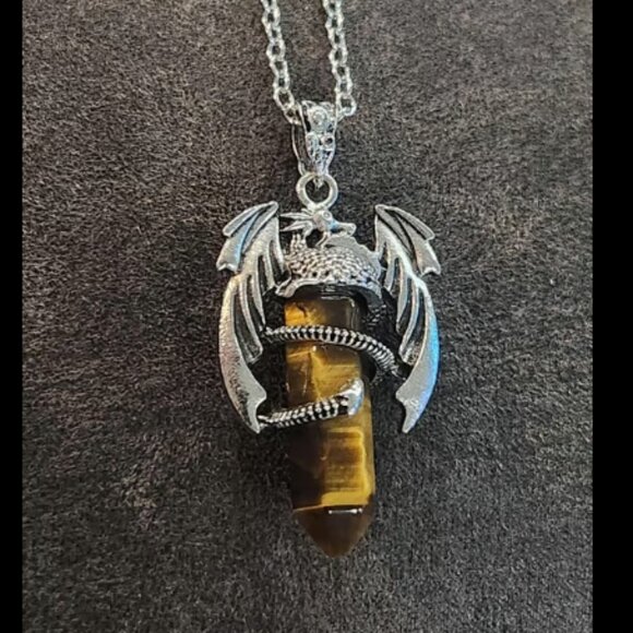 Tiger's Eye Crystal Dragon Necklace - Picture 1 of 2